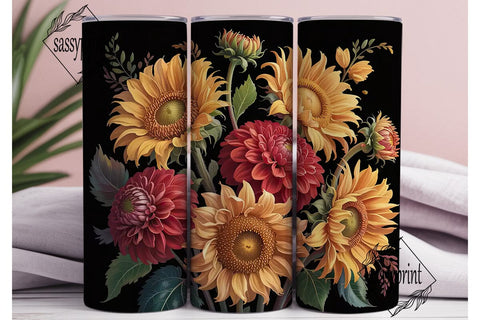 Autumn Sunflower Dahlia 20oz Tumbler Sublimation sassyprint 