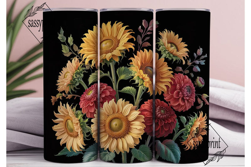 Autumn Sunflower Dahlia 20oz Tumbler Sublimation sassyprint 