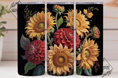 Autumn Sunflower Dahlia 20oz Tumbler Sublimation sassyprint 