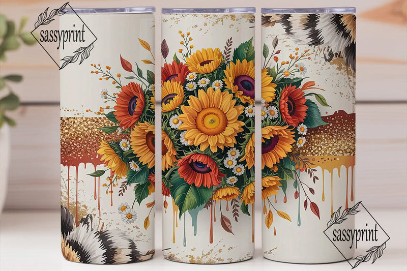 Autumn Sunflower & Daisy 20oz Tumbler Sublimation sassyprint 