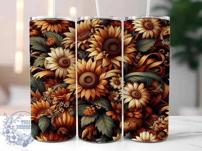 Autumn Sunflower Floral Tumbler, Autumn Floral Tumbler, Stylish 20oz Wrap, Sublimation Design, Trendy Gift Idea, Rustic Sunflower Wrap, Botanical Autumn Tumbler Sublimation ToriDesigns 