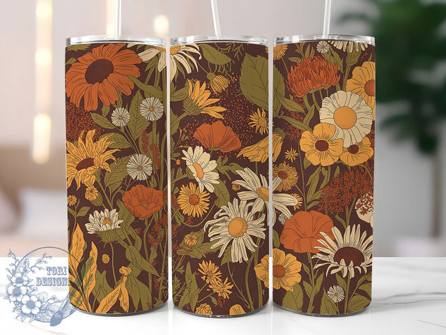Autumn Sunflower Floral Tumbler, Autumn Floral Tumbler, Stylish 20oz Wrap, Sublimation Design, Trendy Gift Idea, Rustic Sunflower Wrap, Botanical Autumn Tumbler Sublimation ToriDesigns 