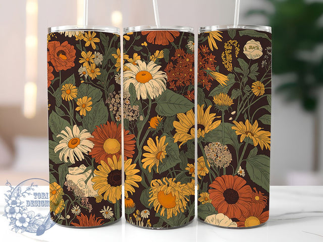 Autumn Sunflower Floral Tumbler, Autumn Floral Tumbler, Stylish 20oz Wrap, Sublimation Design, Trendy Gift Idea, Rustic Sunflower Wrap, Botanical Autumn Tumbler Sublimation ToriDesigns 