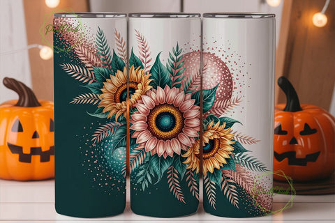 Autumn Sunflower Glitter 20oz Tumbler Sublimation PixelChick 