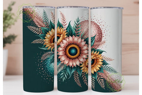 Autumn Sunflower Glitter 20oz Tumbler Sublimation PixelChick 