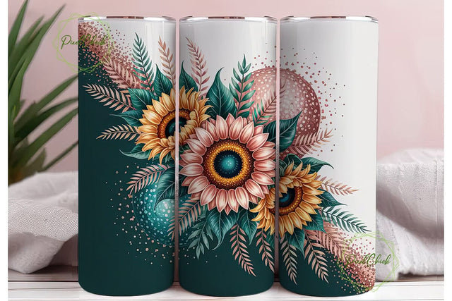 Autumn Sunflower Glitter 20oz Tumbler Sublimation PixelChick 
