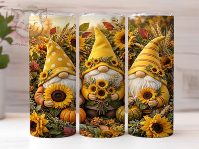 Autumn Sunflower Gnome 20oz Tumbler, Autumn Gnome Motif, Sunflower Design, Seasonal Theme, Rustic Accent, Whimsical Charm, Sublimation Wrap, 20oz Tumbler Sublimation Lara' s Designs 
