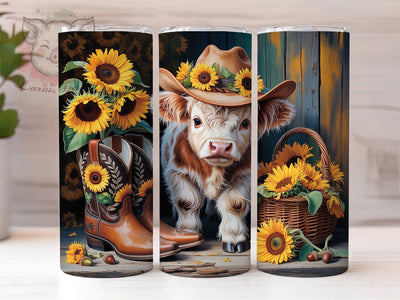 Autumn Sunflower Highland Cow Tumbler Wrap, Highland Cow, Rustic Fall, Floral Theme, Country Style, Tumbler Wrap, Sublimation Design Sublimation Lara' s Designs 