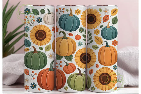 Autumn Sunflower Pumpkin 20oz Tumbler Sublimation PixelChick 