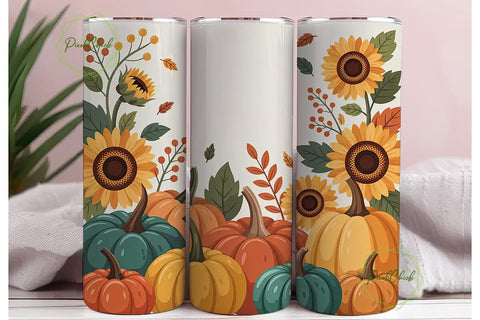 Autumn Sunflower Pumpkin 20oz Tumbler Sublimation PixelChick 
