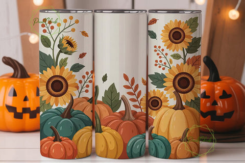 Autumn Sunflower Pumpkin 20oz Tumbler Sublimation PixelChick 