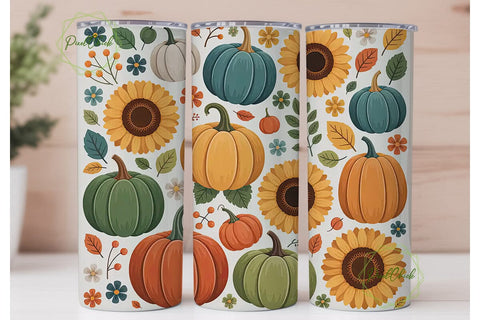 Autumn Sunflower Pumpkin 20oz Tumbler Sublimation PixelChick 