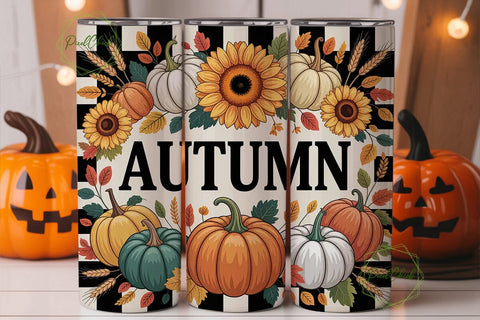 Autumn Sunflower Pumpkin 20oz Tumbler Sublimation PixelChick 