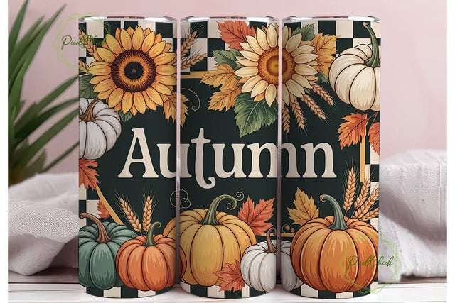 Autumn Sunflower Pumpkin 20oz Tumbler Sublimation PixelChick 
