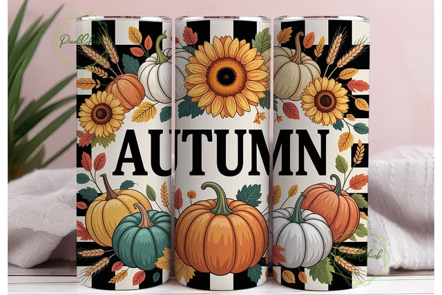 Autumn Sunflower Pumpkin 20oz Tumbler Sublimation PixelChick 