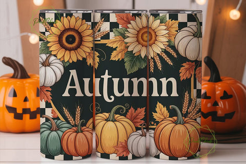 Autumn Sunflower Pumpkin 20oz Tumbler Sublimation PixelChick 