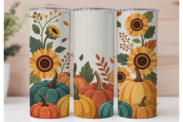 Autumn Sunflower Pumpkin 20oz Tumbler Sublimation PixelChick 