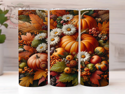 Autumn Sunflower Pumpkin Tumbler, Thanksgiving Fall Wrap, Cozy Harvest Cup, 20oz Sublimation Wrap, Stylish Autumn Floral Tumbler, Seasonal Pumpkin Design Cup, Fall Sunflower Theme Wrap Sublimation Lara' s Designs 
