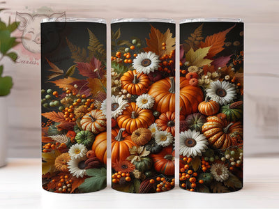 Autumn Sunflower Pumpkin Tumbler, Thanksgiving Fall Wrap, Cozy Harvest Cup, 20oz Sublimation Wrap, Stylish Autumn Floral Tumbler, Seasonal Pumpkin Design Cup, Fall Sunflower Theme Wrap Sublimation Lara' s Designs 