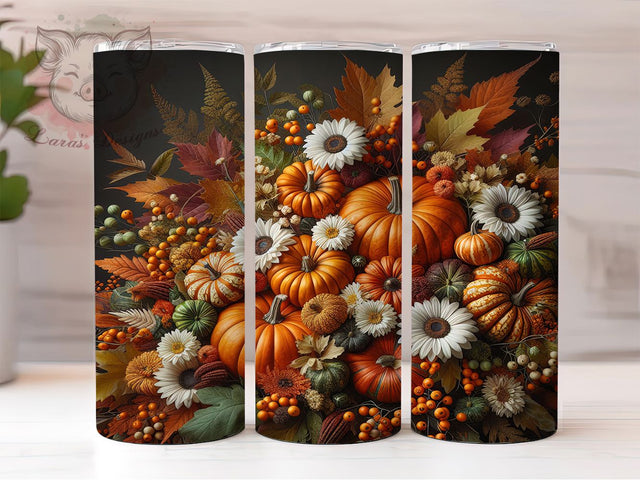 Autumn Sunflower Pumpkin Tumbler, Thanksgiving Fall Wrap, Cozy Harvest Cup, 20oz Sublimation Wrap, Stylish Autumn Floral Tumbler, Seasonal Pumpkin Design Cup, Fall Sunflower Theme Wrap Sublimation Lara' s Designs 