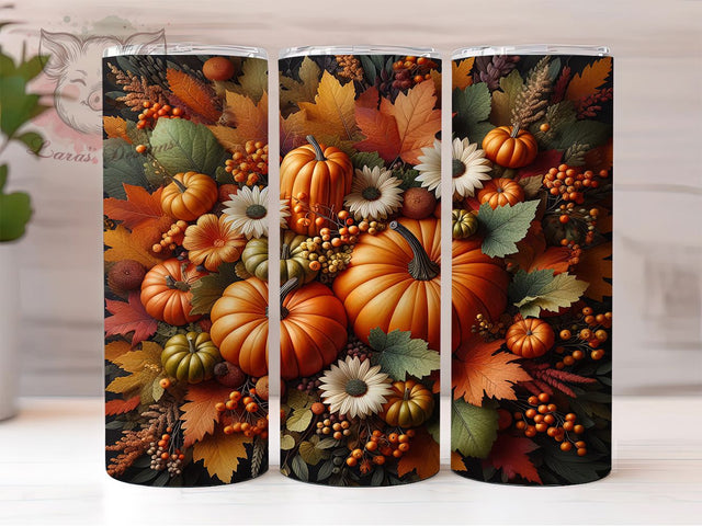 Autumn Sunflower Pumpkin Tumbler, Thanksgiving Fall Wrap, Cozy Harvest Cup, 20oz Sublimation Wrap, Stylish Autumn Floral Tumbler, Seasonal Pumpkin Design Cup, Fall Sunflower Theme Wrap Sublimation Lara' s Designs 