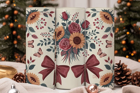 Autumn Sunflower & Rose 20oz Tumbler Sublimation DesignSVG 