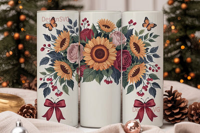 Autumn Sunflower & Rose 20oz Tumbler Sublimation DesignSVG 