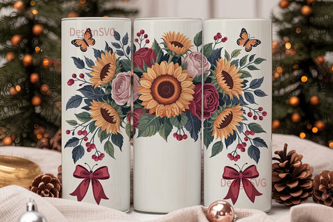 Autumn Sunflower & Rose 20oz Tumbler Sublimation DesignSVG 