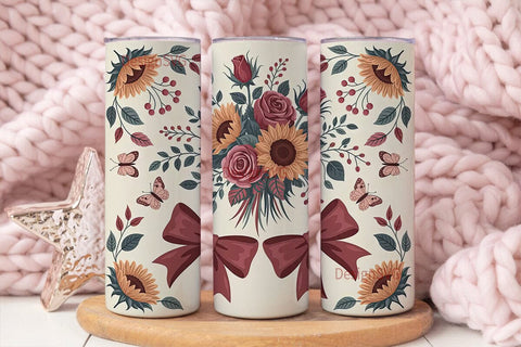Autumn Sunflower & Rose 20oz Tumbler Sublimation DesignSVG 