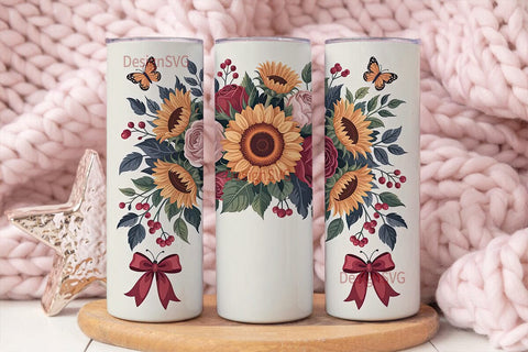 Autumn Sunflower & Rose 20oz Tumbler Sublimation DesignSVG 