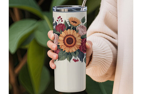 Autumn Sunflower & Rose 20oz Tumbler Sublimation DesignSVG 