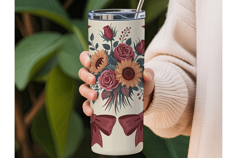 Autumn Sunflower & Rose 20oz Tumbler Sublimation DesignSVG 