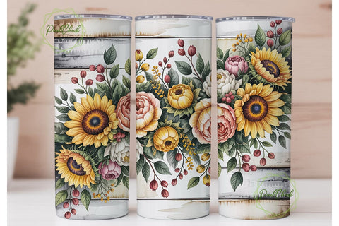 Autumn Sunflower Rose 20oz Tumbler Wrap Sublimation PixelChick 
