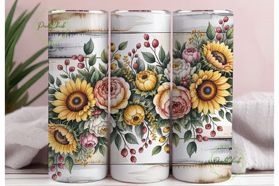 Autumn Sunflower Rose 20oz Tumbler Wrap Sublimation PixelChick 