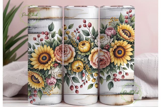 Autumn Sunflower Rose 20oz Tumbler Wrap Sublimation PixelChick 