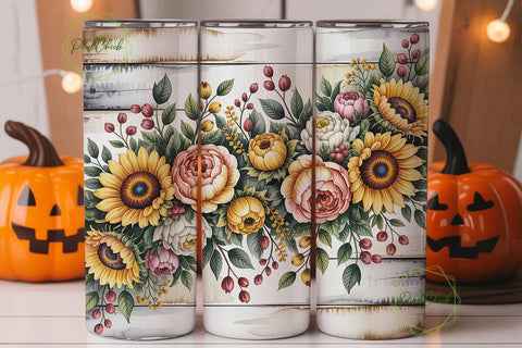 Autumn Sunflower Rose 20oz Tumbler Wrap Sublimation PixelChick 
