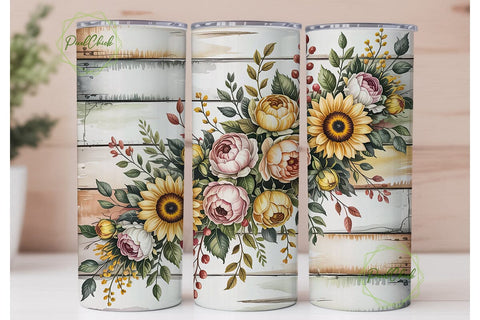 Autumn Sunflower Rose 20oz Tumbler Wrap Sublimation PixelChick 