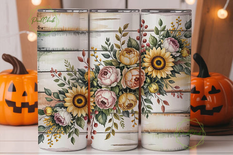 Autumn Sunflower Rose 20oz Tumbler Wrap Sublimation PixelChick 