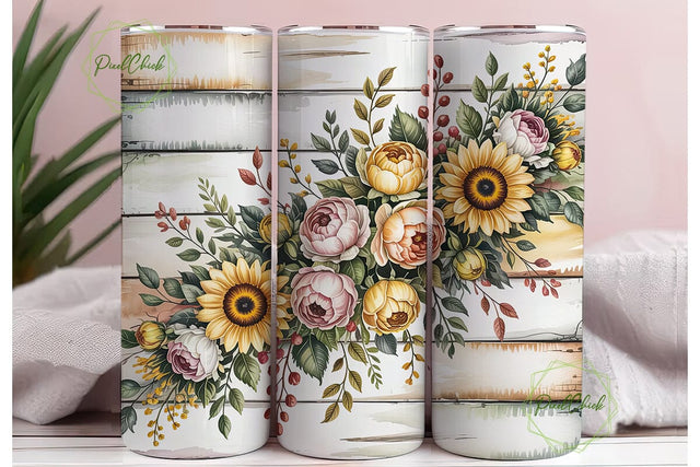 Autumn Sunflower Rose 20oz Tumbler Wrap Sublimation PixelChick 