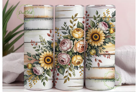 Autumn Sunflower Rose 20oz Tumbler Wrap Sublimation PixelChick 