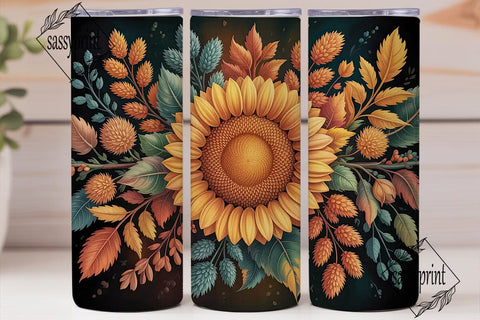 Autumn Sunflower Teal 20oz Tumbler Wrap Sublimation sassyprint 