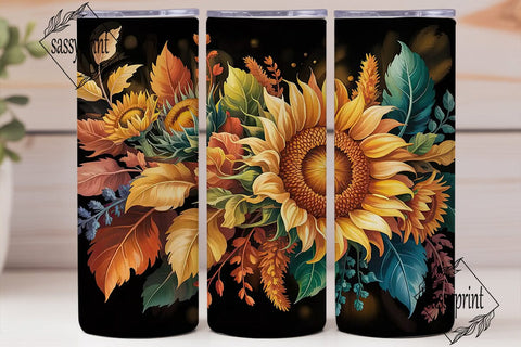 Autumn Sunflower Teal 20oz Tumbler Wrap Sublimation sassyprint 