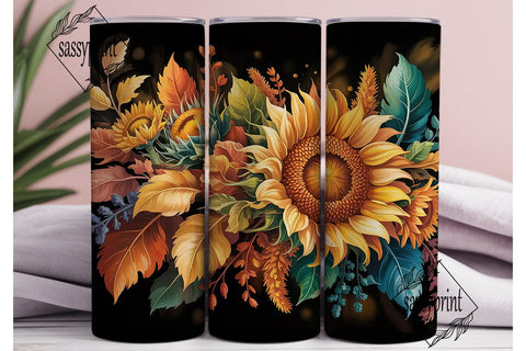 Autumn Sunflower Teal 20oz Tumbler Wrap Sublimation sassyprint 