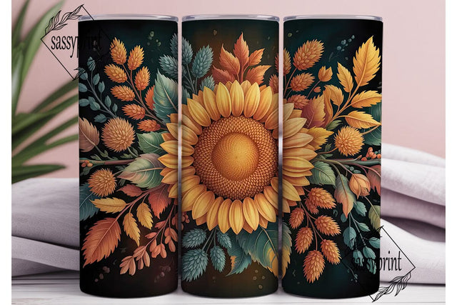 Autumn Sunflower Teal 20oz Tumbler Wrap Sublimation sassyprint 