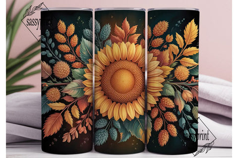 Autumn Sunflower Teal 20oz Tumbler Wrap Sublimation sassyprint 
