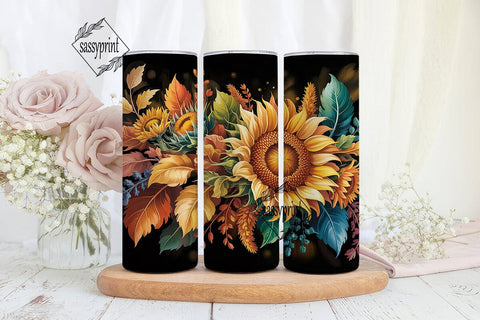 Autumn Sunflower Teal 20oz Tumbler Wrap Sublimation sassyprint 