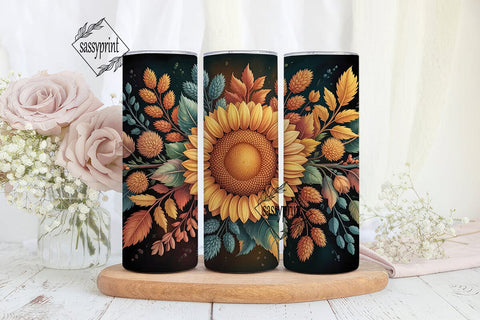 Autumn Sunflower Teal 20oz Tumbler Wrap Sublimation sassyprint 