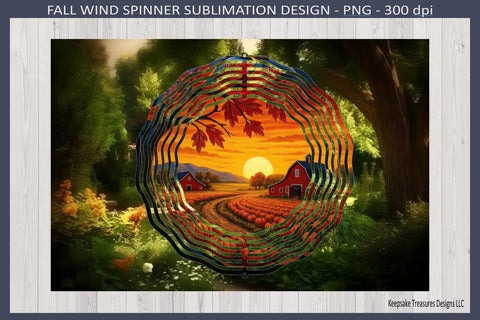 Autumn Sunset On The Farm Wind Spinner, Wind Spinner Sublimation Template, Fall Wind Spinner Sublimation Keepsake Treasures Designs LLC. 