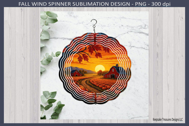 Autumn Sunset On The Farm Wind Spinner, Wind Spinner Sublimation Template, Fall Wind Spinner Sublimation Keepsake Treasures Designs LLC. 
