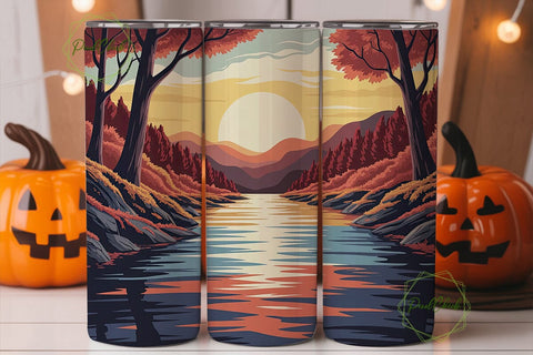 Autumn Sunset River Forest 20oz Tumbler Sublimation PixelChick 